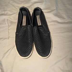 Steve Madden Black Perforated Slip-On Sneakers with White Trim